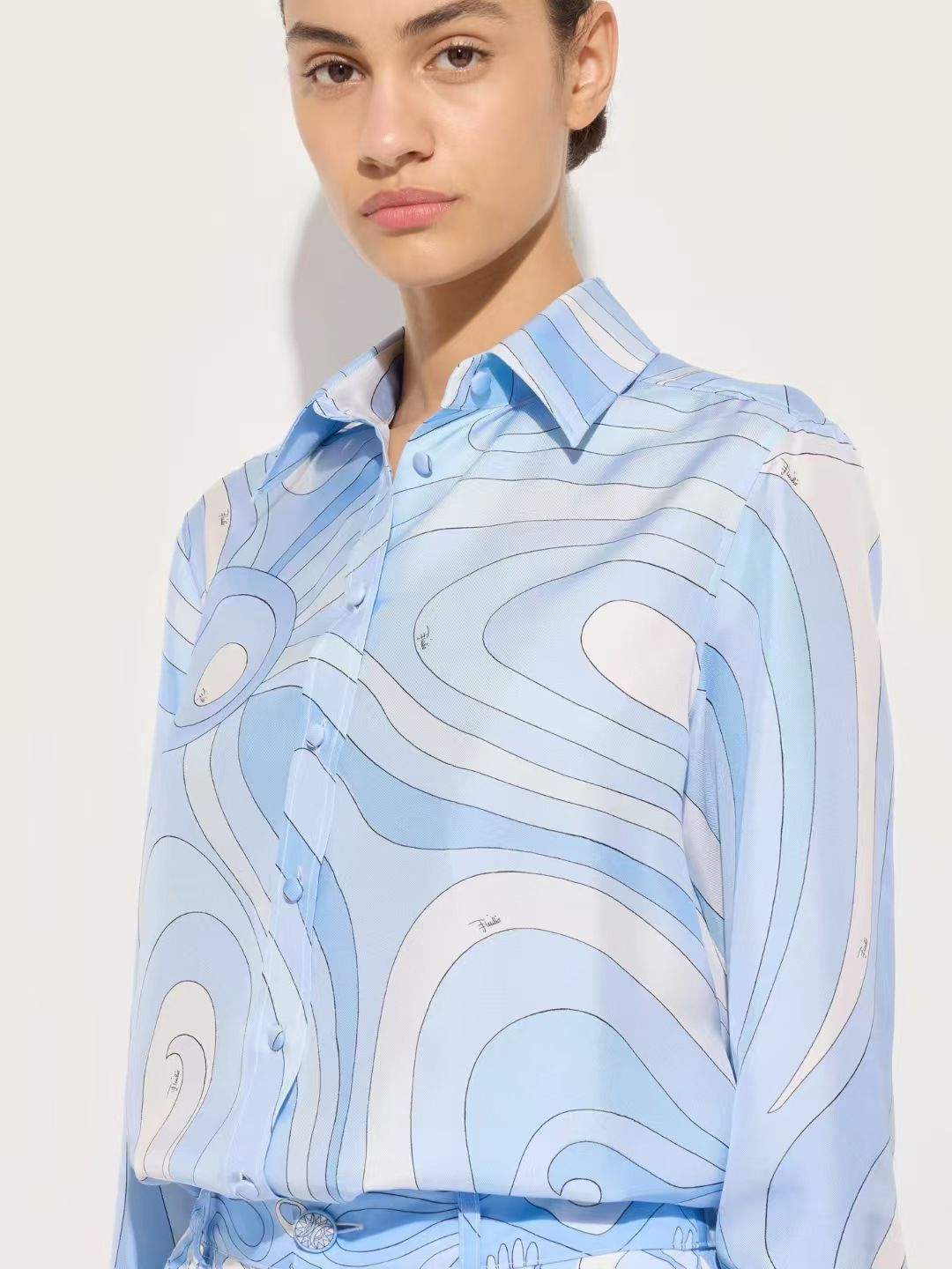 Pucci Blue Marmo-print Shirt Set