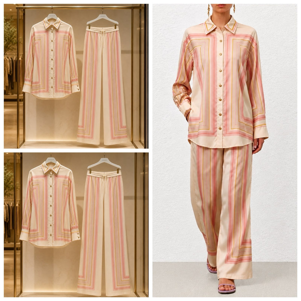Zimmermann Multi Geo Print Silk Shirt & Pyjama Pant Set