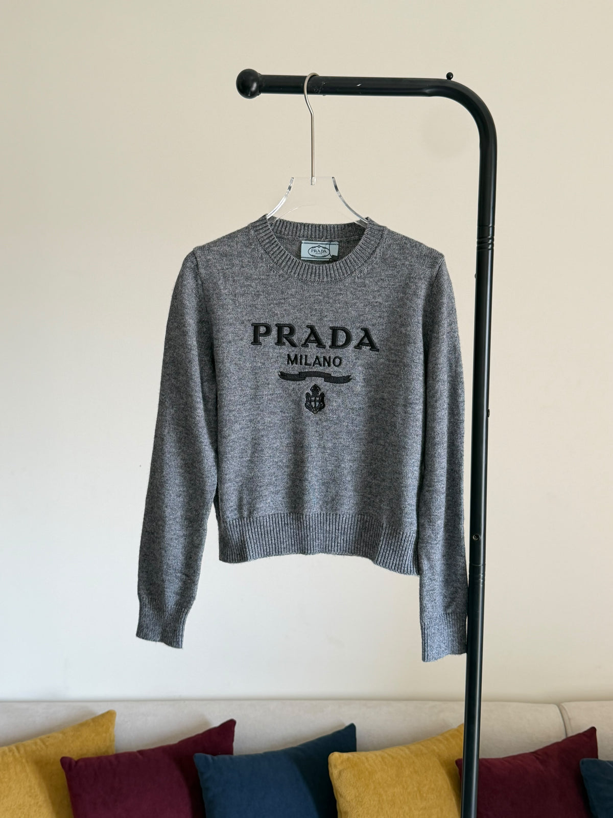 Prada Cashmere and Wool Logo Crew-Neck Sweater