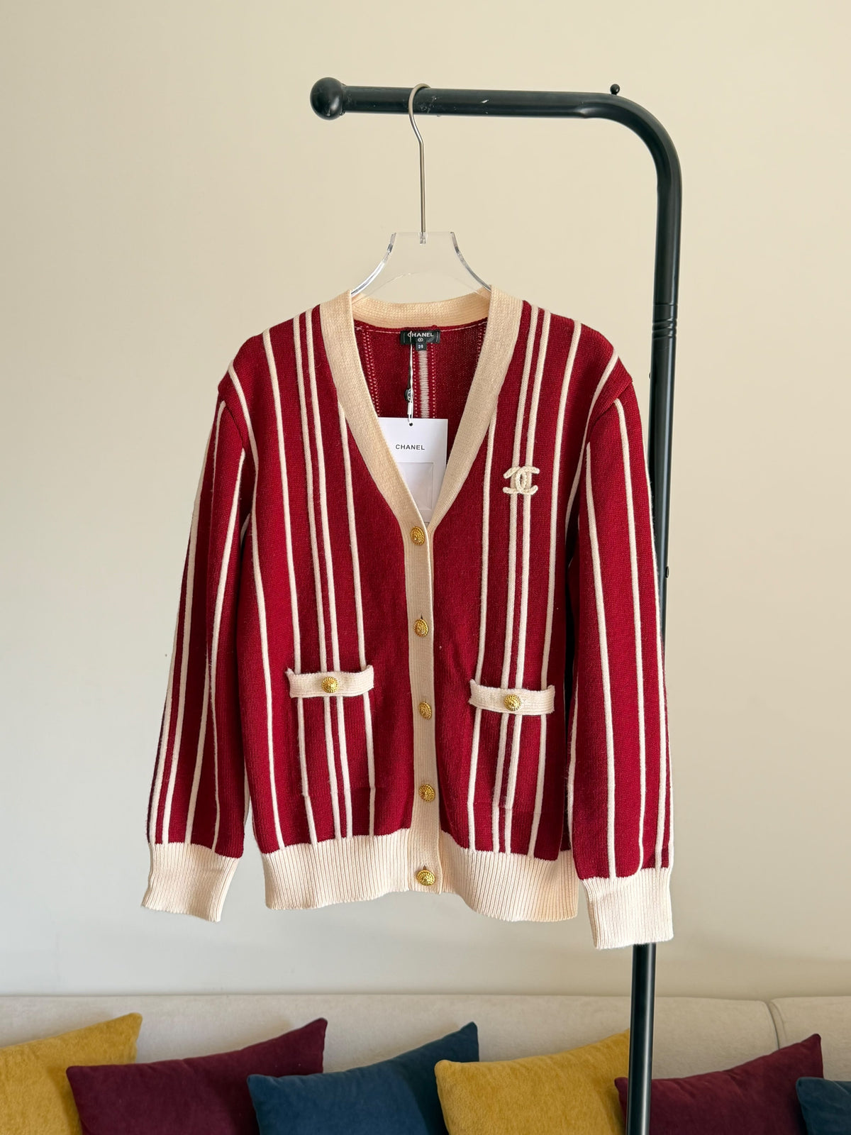 Chanel Striped Cashmere & Wool Knit Cardigan