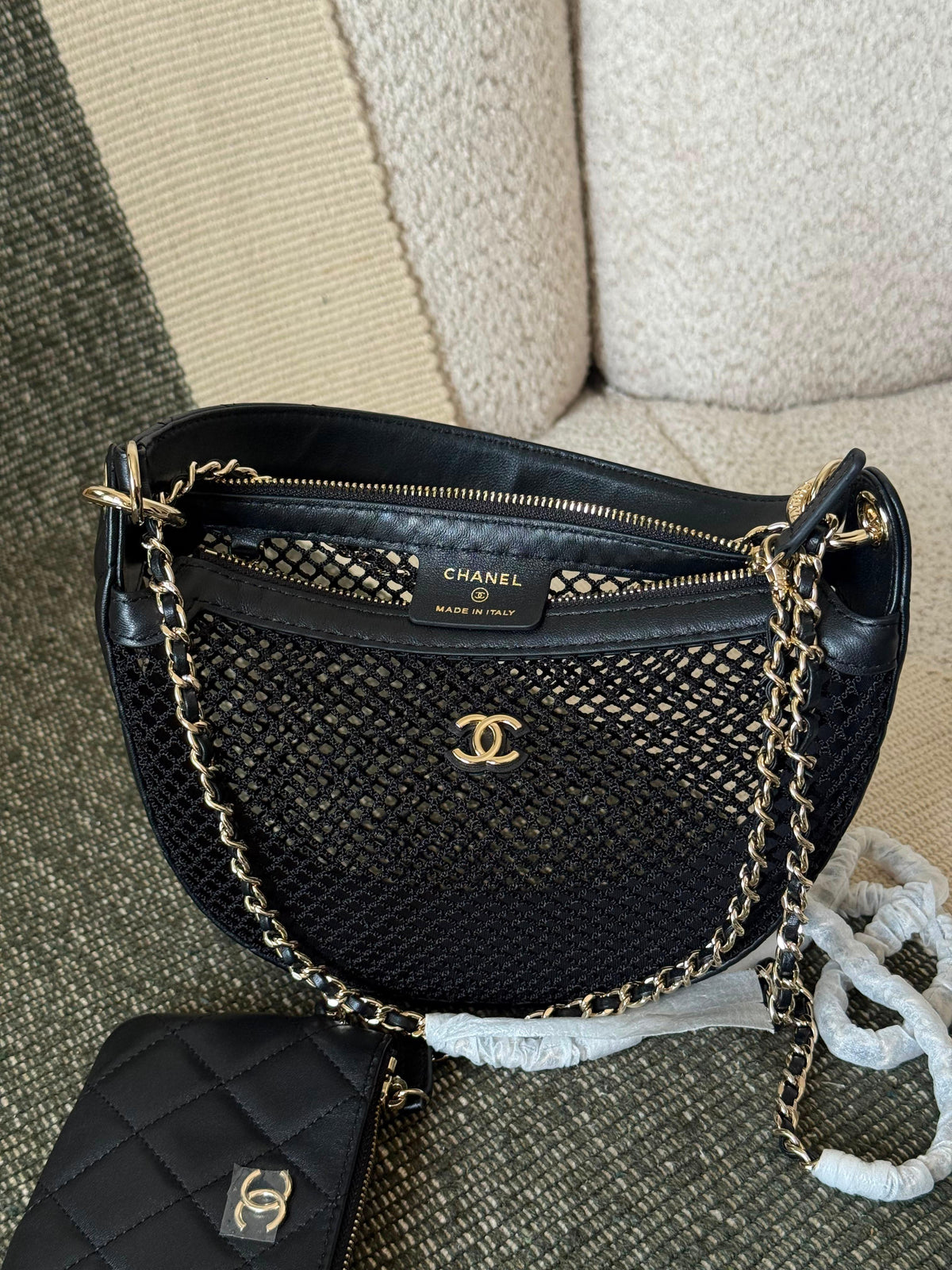 Chanel Mesh and Quilted Lambskin Chain Hobo Bag