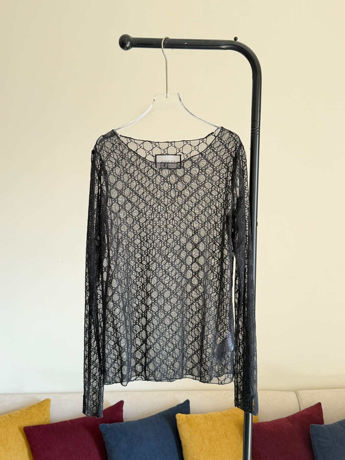 Gucci GG Embroidered Tulle Top in Black