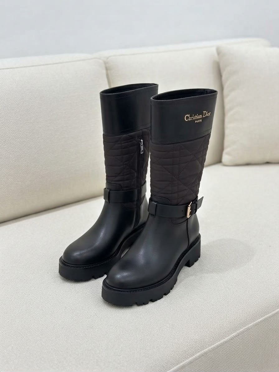 Dior D-Town Boots in Black Calfskin and Nylon