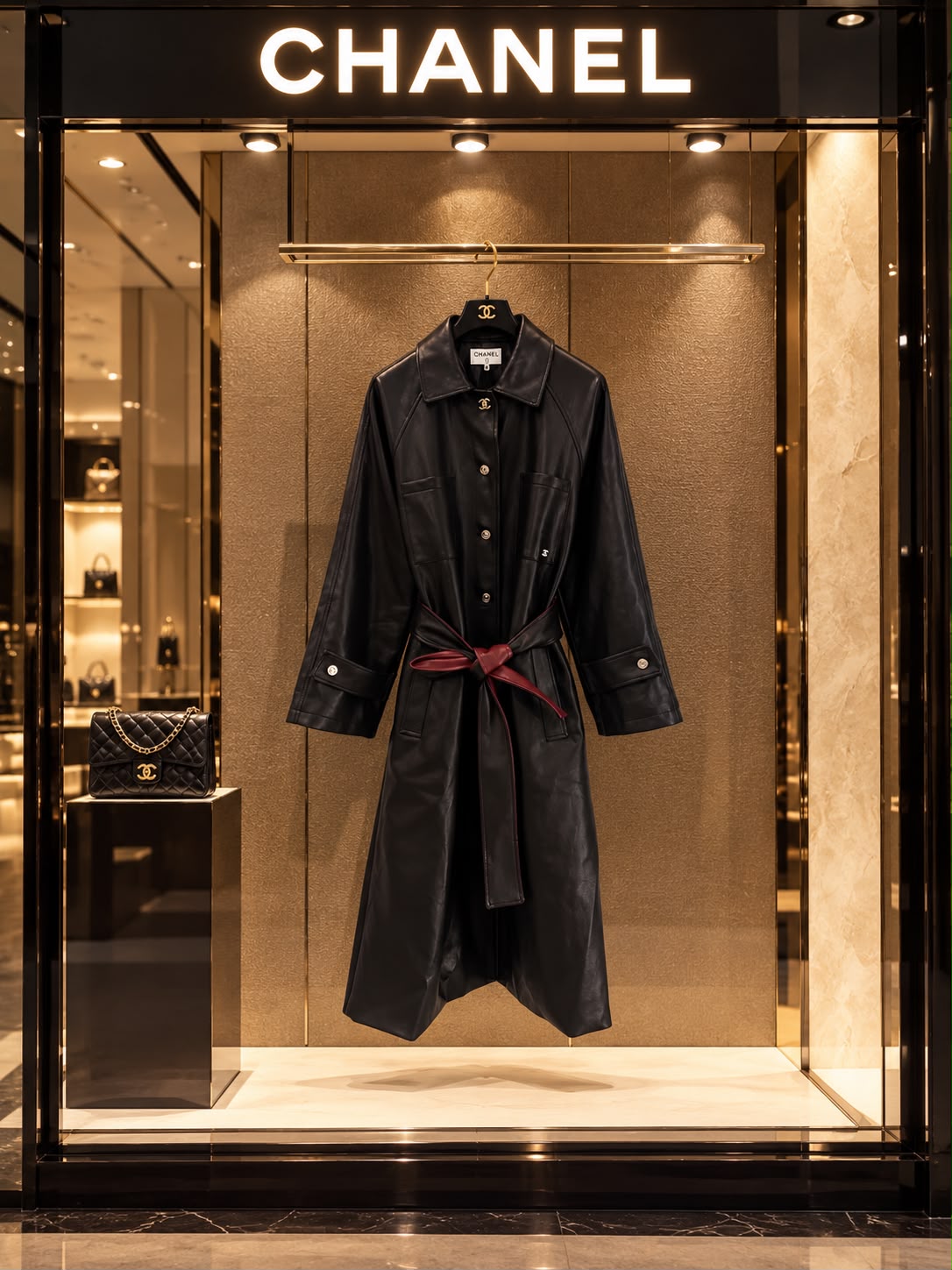 Chanel Winter 2026 Pre-Collection Black Leather Belted Long Coat
