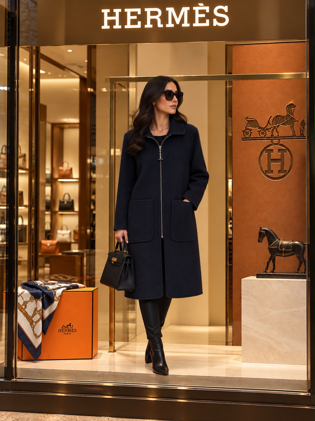 Hermes Cashmere Zip-Up Mid-Length Coat
