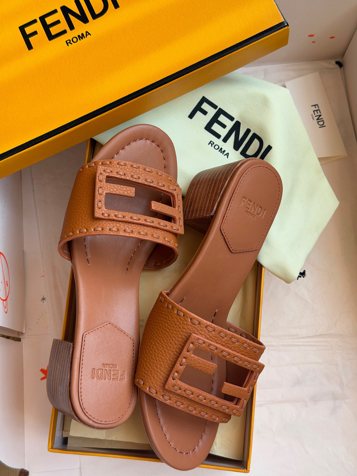Fendi Baguette Medium-Heeled Slide Sandals
