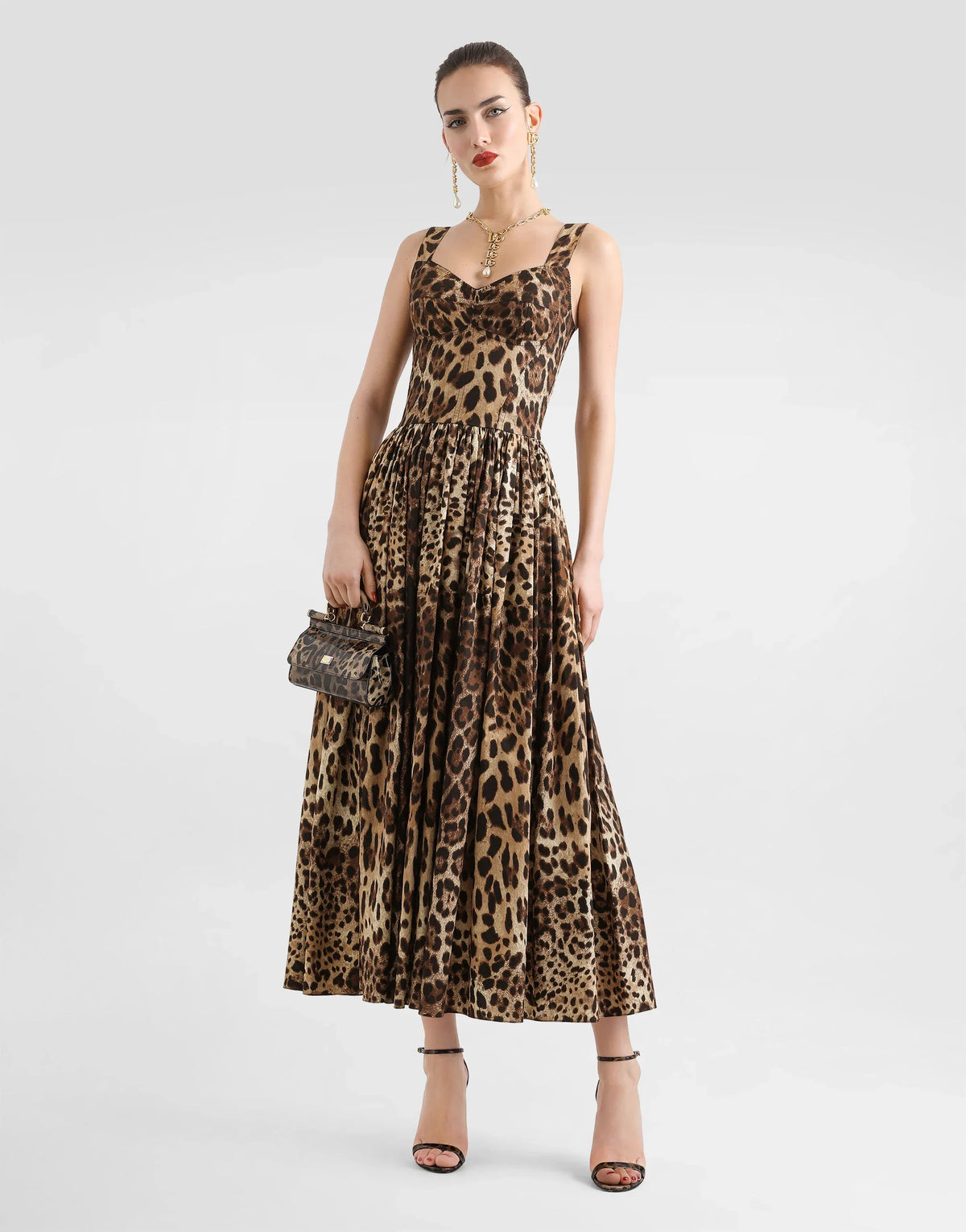 Dolce & Gabbana Leopard-Print Cotton Poplin Maxi Bustier Dress