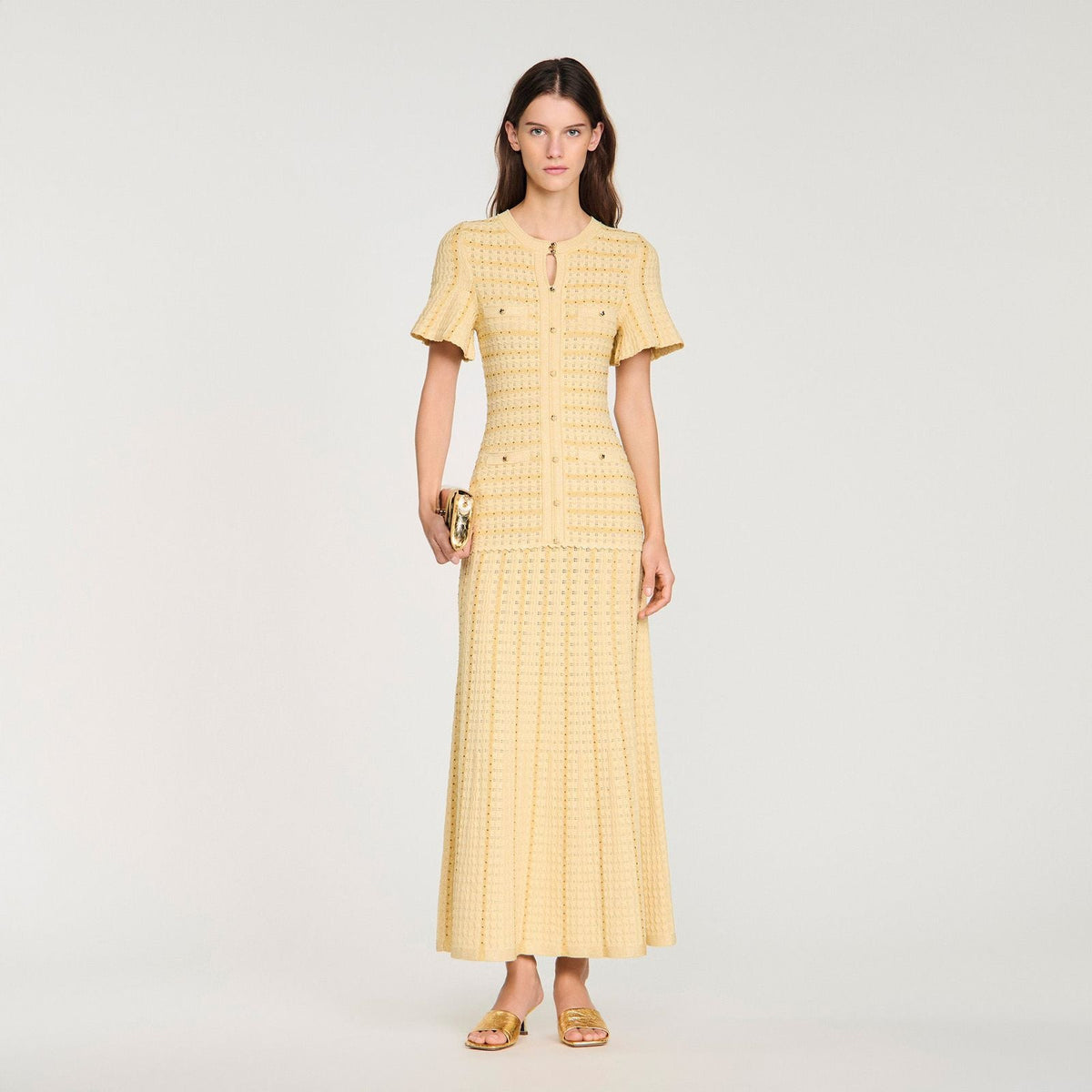 Sandro Diane Rhinestone Knit Maxi Dress