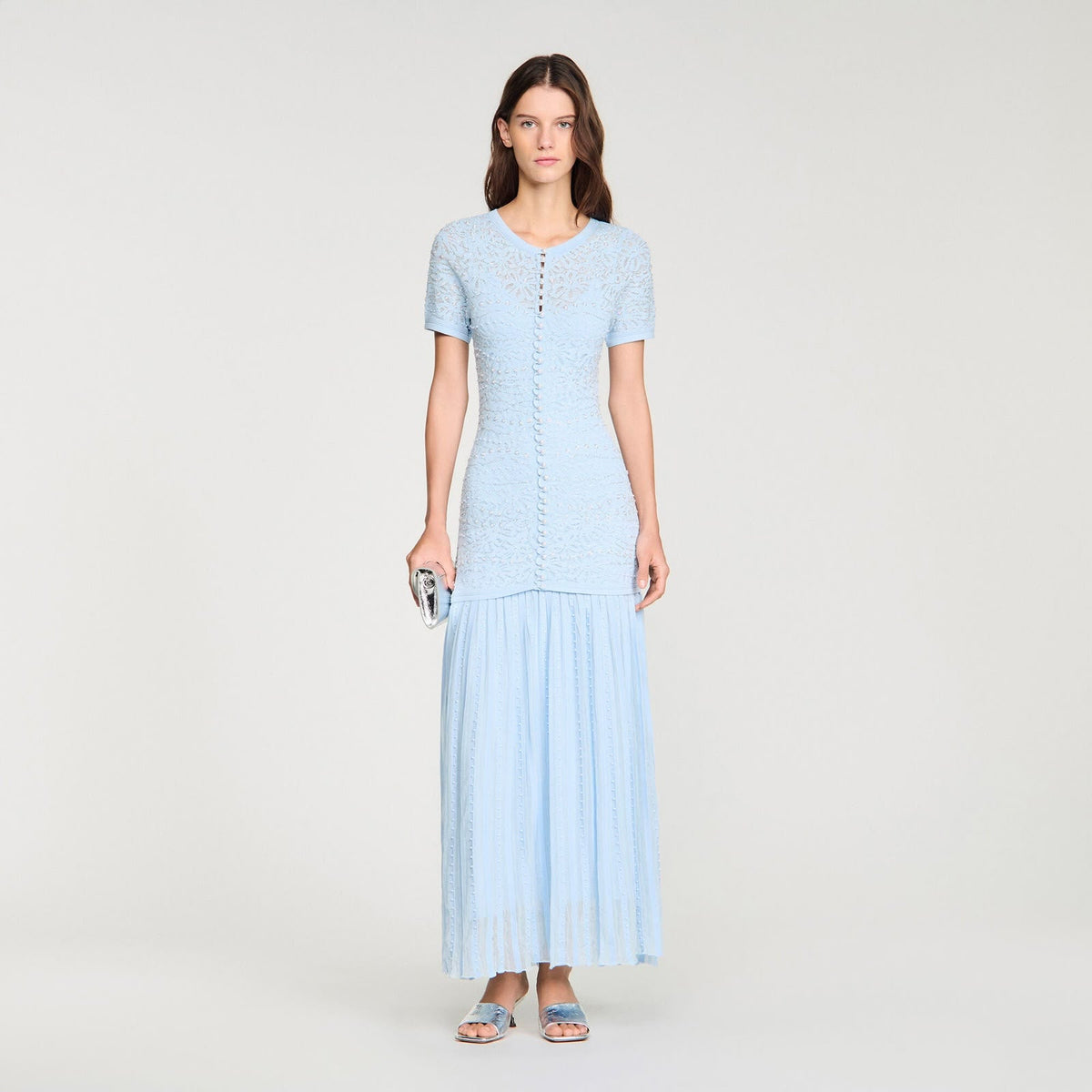 SANDRO Beaded Knit Maxi Dress