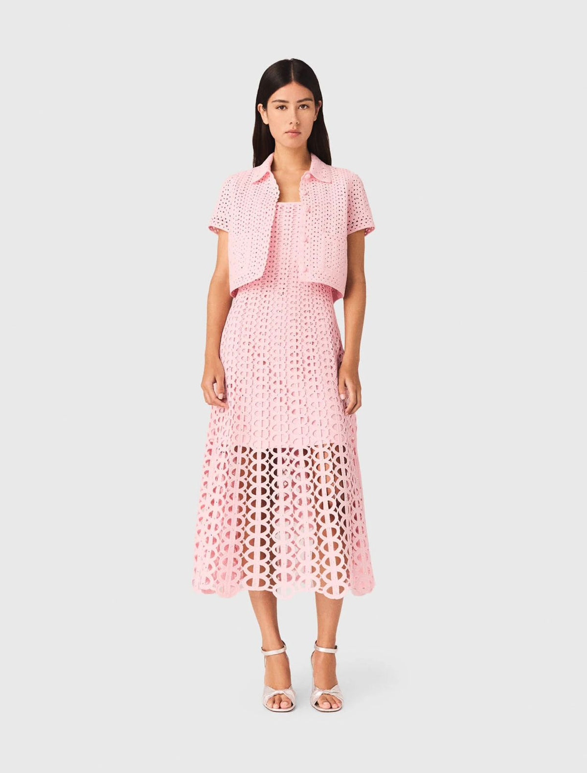 Maji Rhinestone Crochet Midi Dress