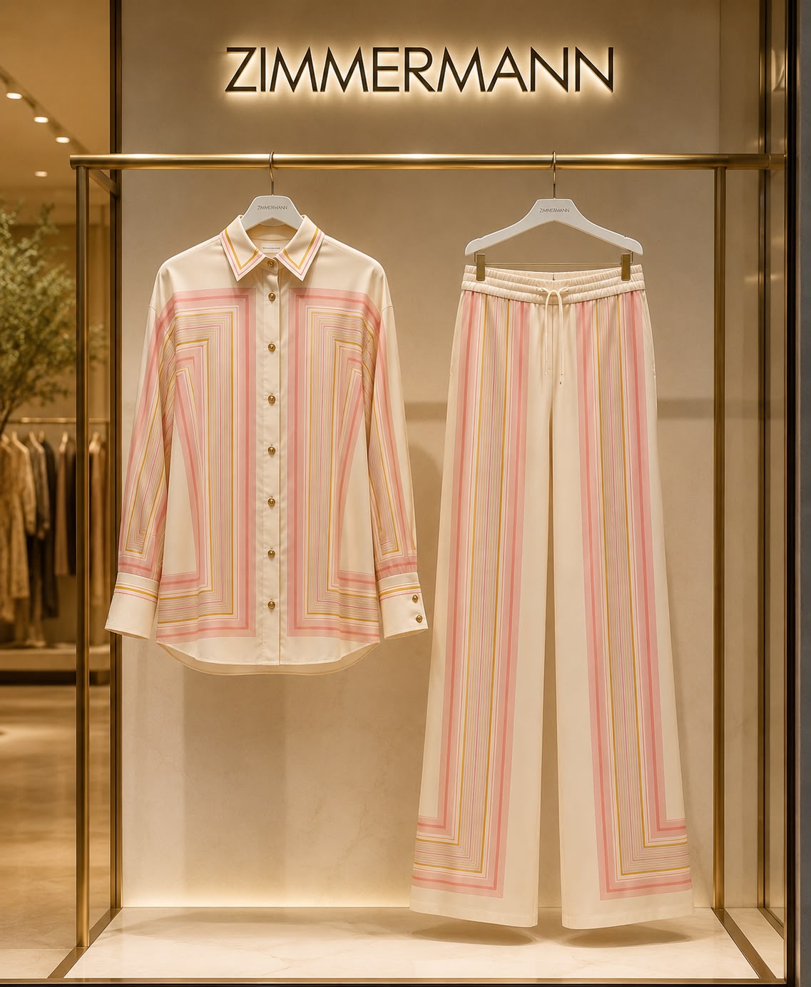 Zimmermann Multi Geo Print Silk Shirt & Pyjama Pant Set