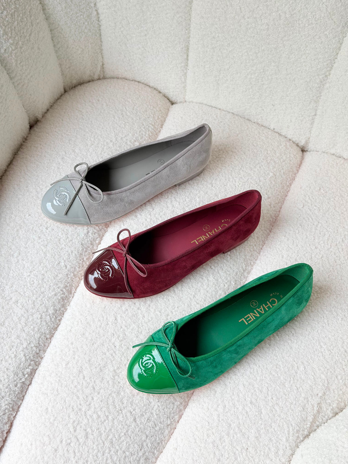 Chanel Burgundy Velvet and Leather CC Ballet Flats