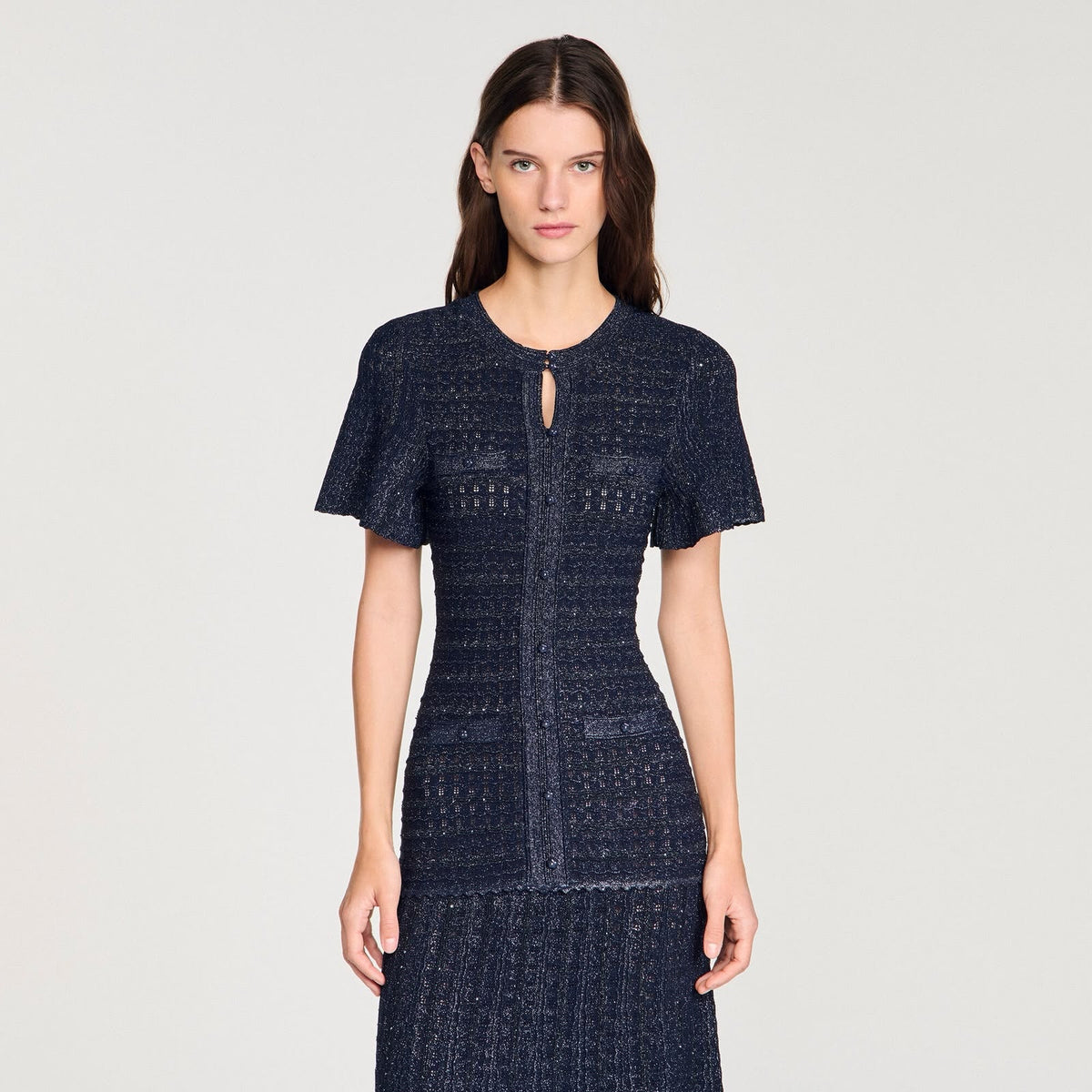Sandro Rhinestone Knit Maxi Dress