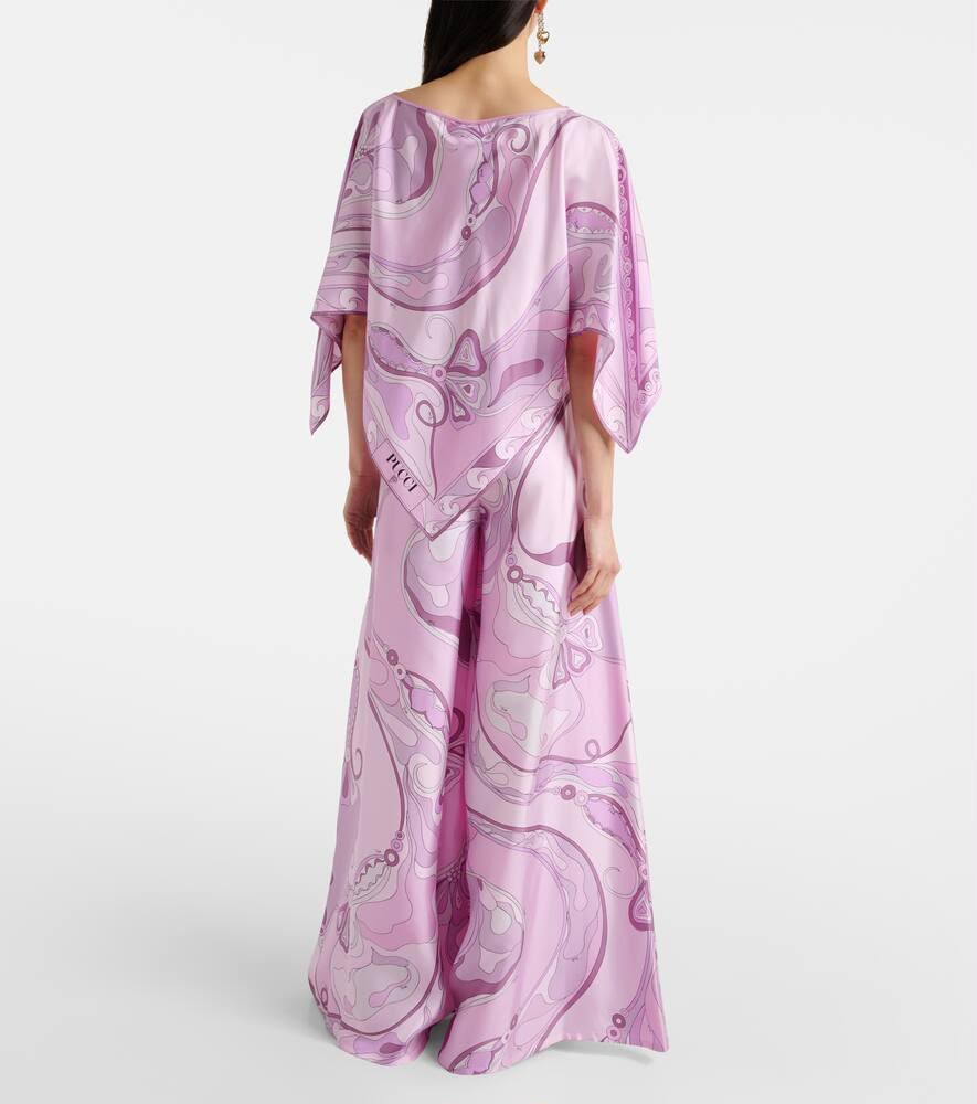 Pucci Pink-Print Silk-Twill Cape Top and Wide-Leg Pants Matching Set