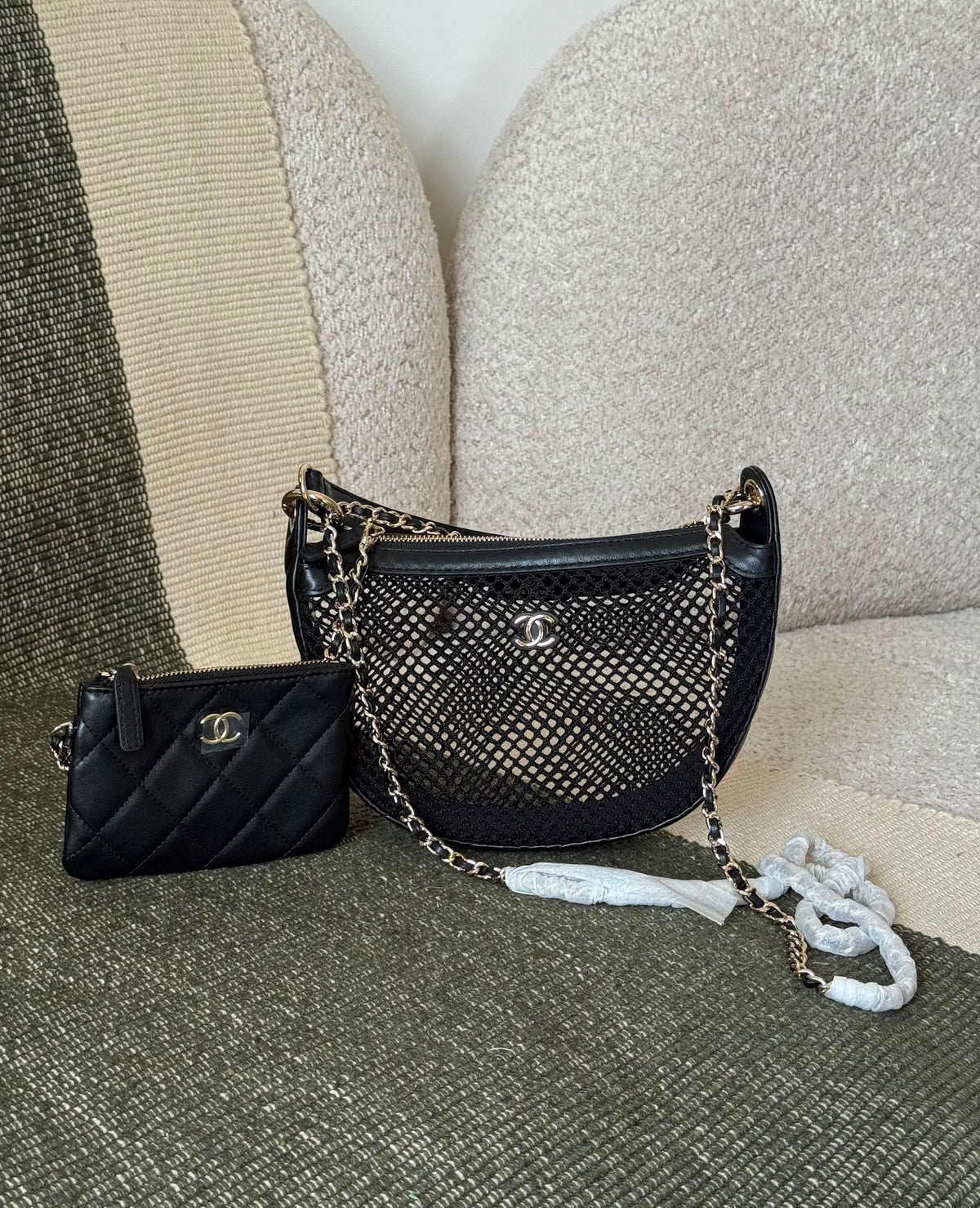Chanel Mesh and Quilted Lambskin Chain Hobo Bag
