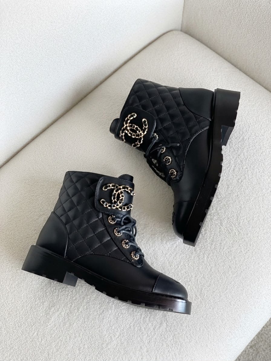 Chanel Quilted CC Chain Combat Boots