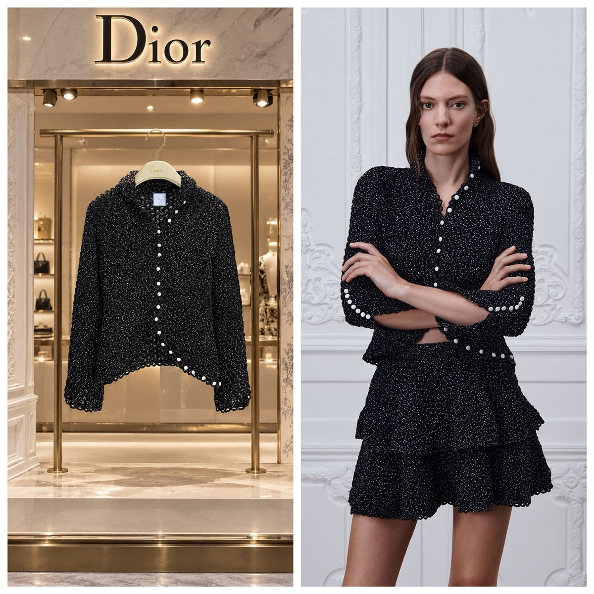 Dior Fitted Cardigan in Black Tulle with White PolkaDior Motif