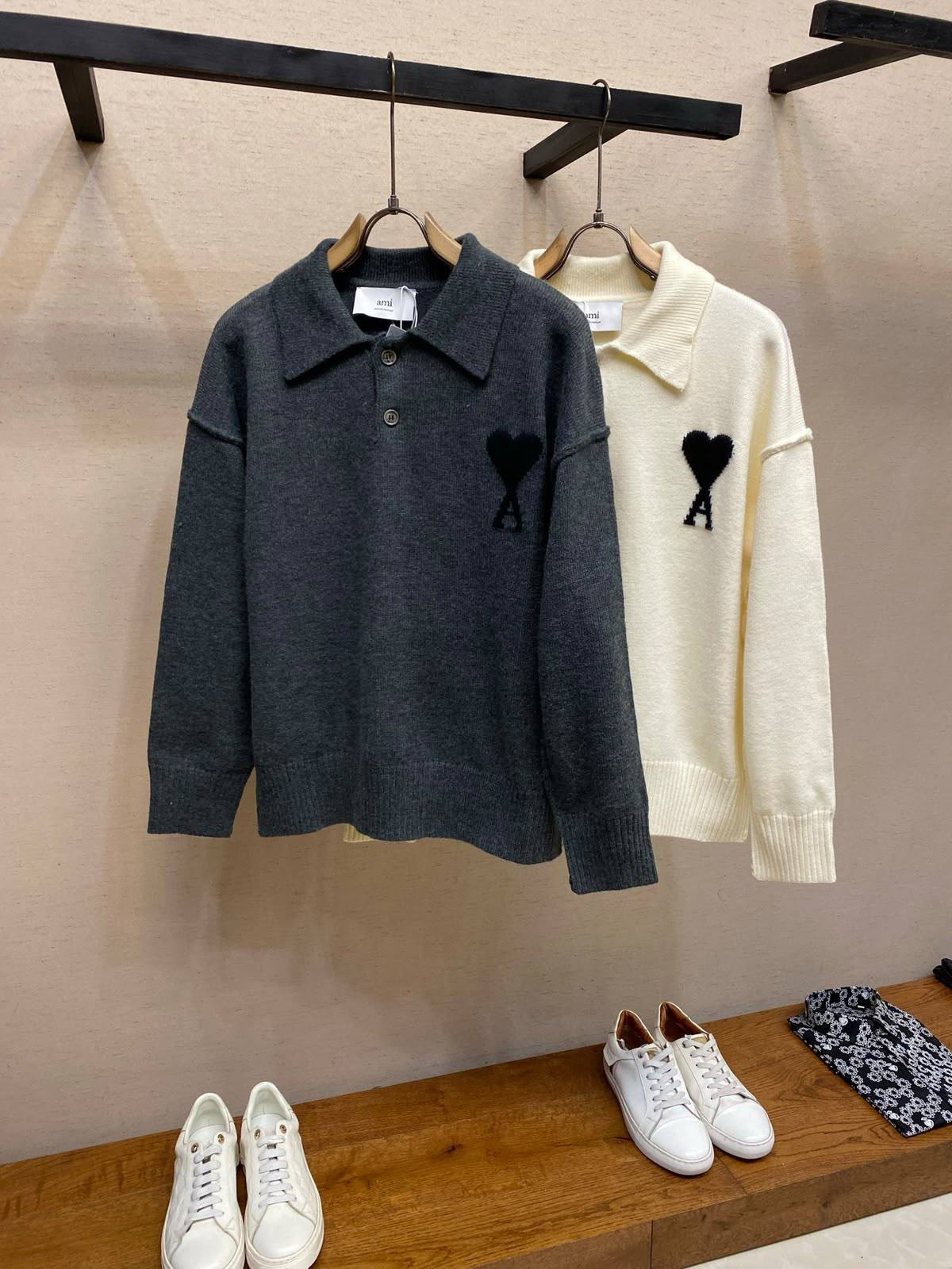 Ami De Coeur Felted Merino Wool Knit Polos
