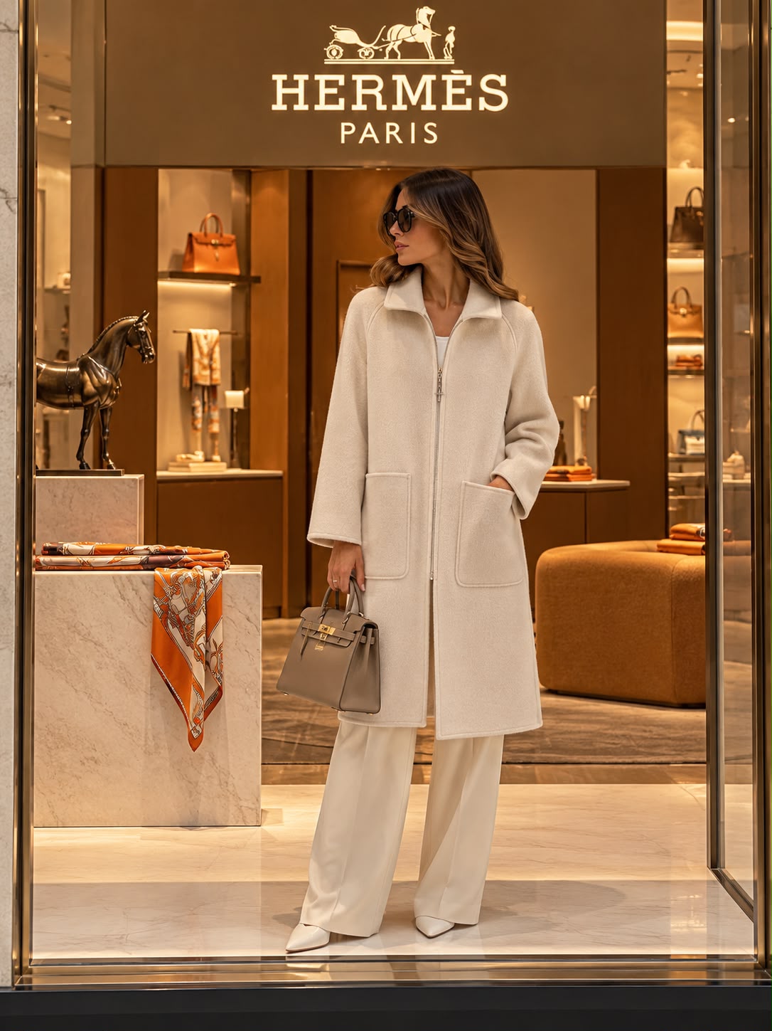 Hermes Cashmere Zip-Up Mid-Length Coat