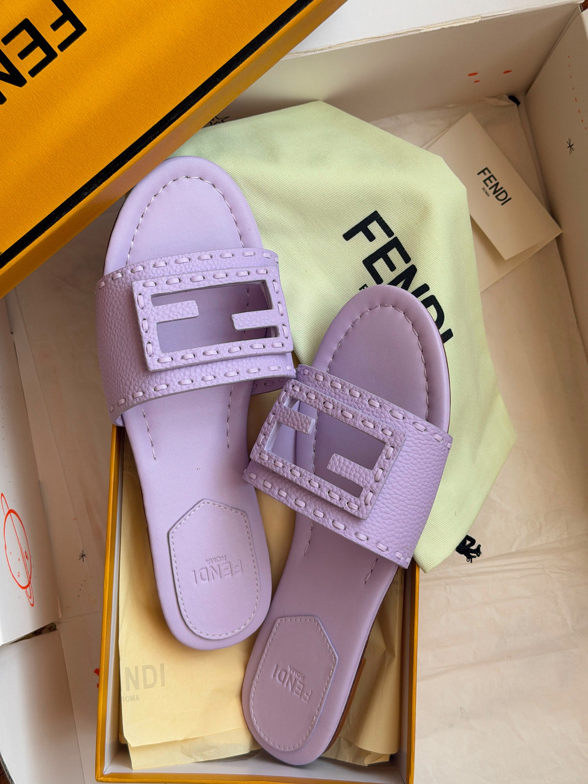 Fendi Baguette Flat Slide Sandals