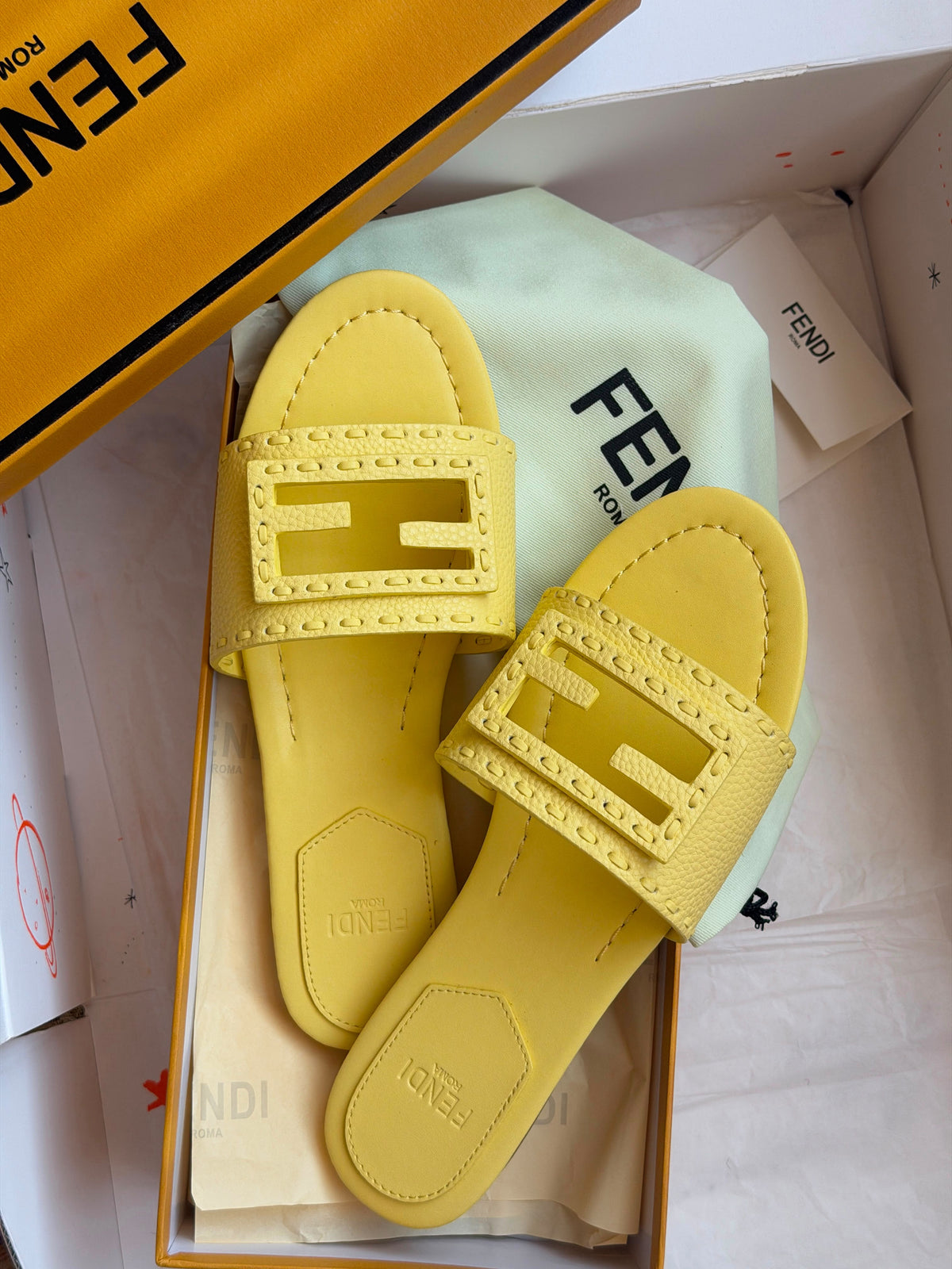Fendi Baguette Flat Slide Sandals