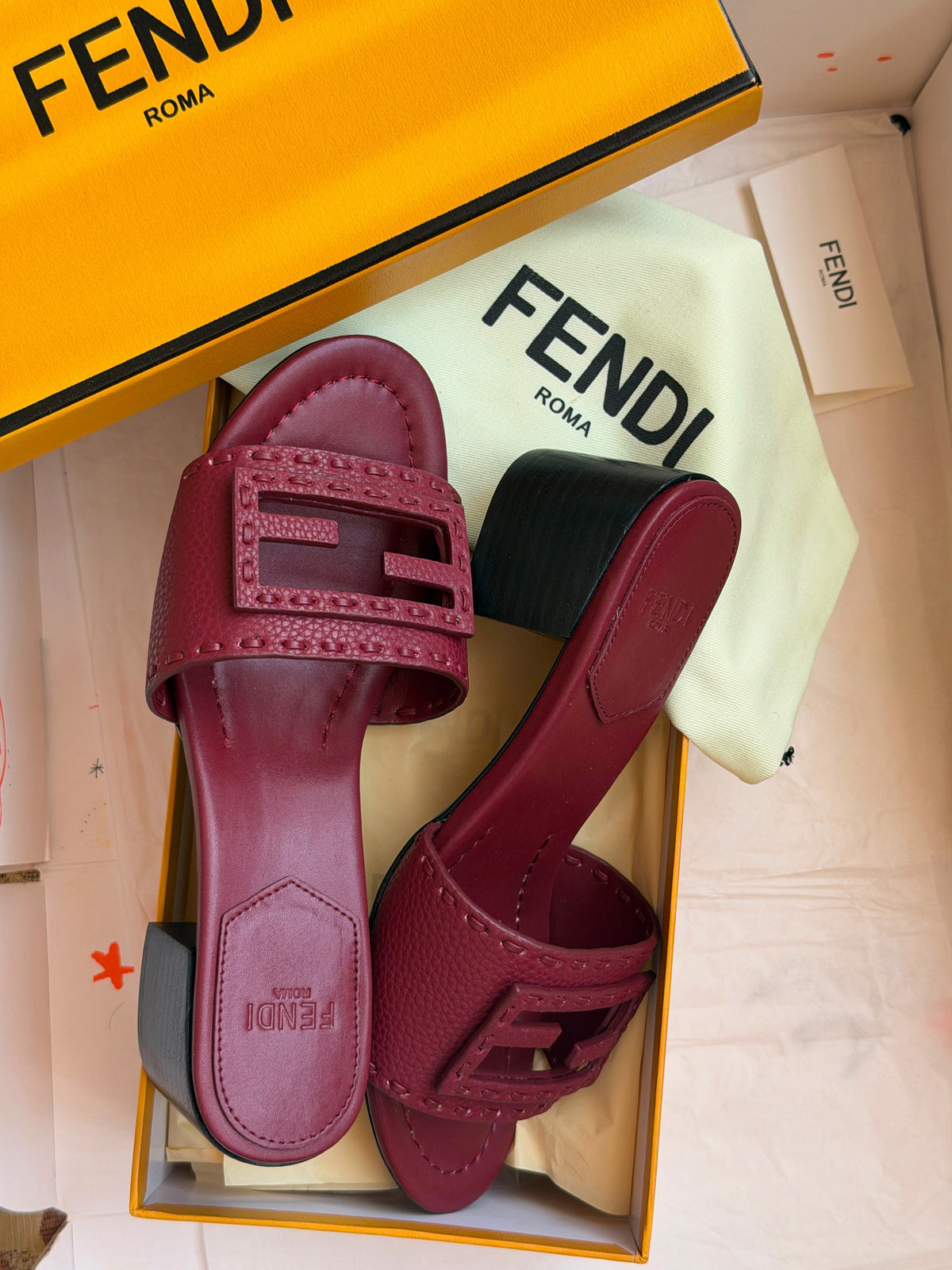 Fendi Baguette Medium-Heeled Slide Sandals