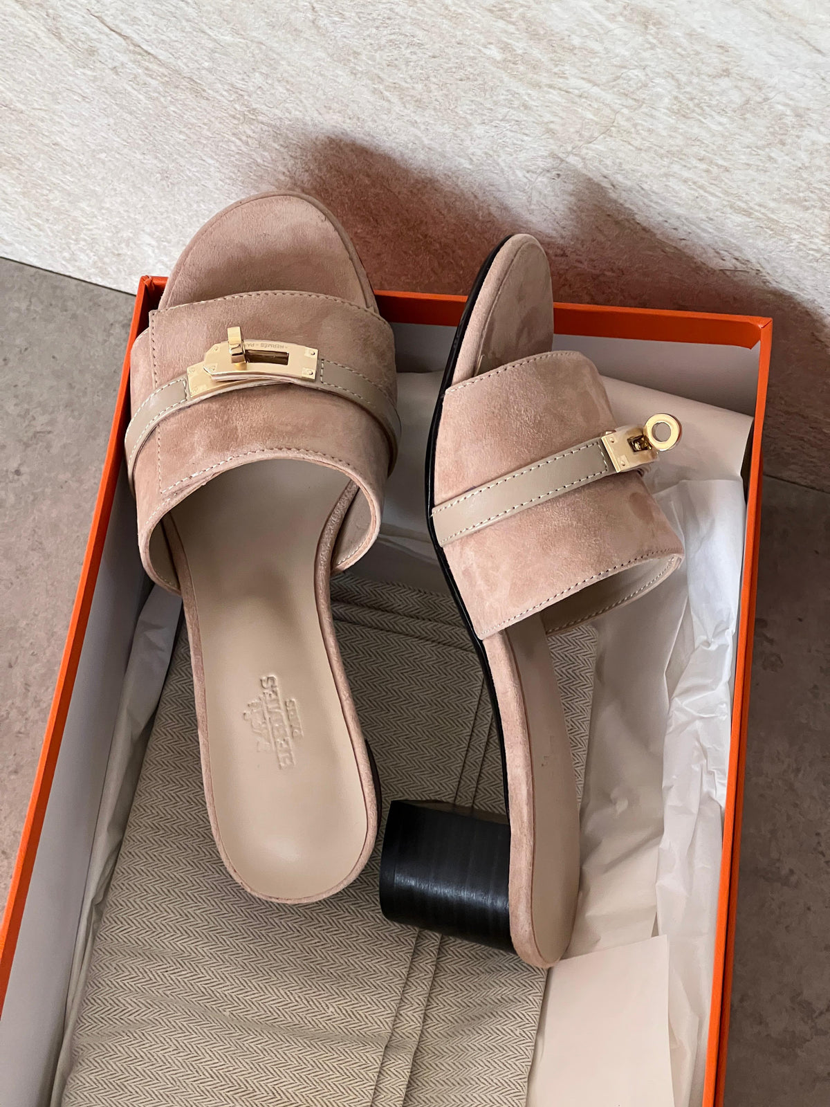 Hermes Gigi 50 Heeled Sandal Mules