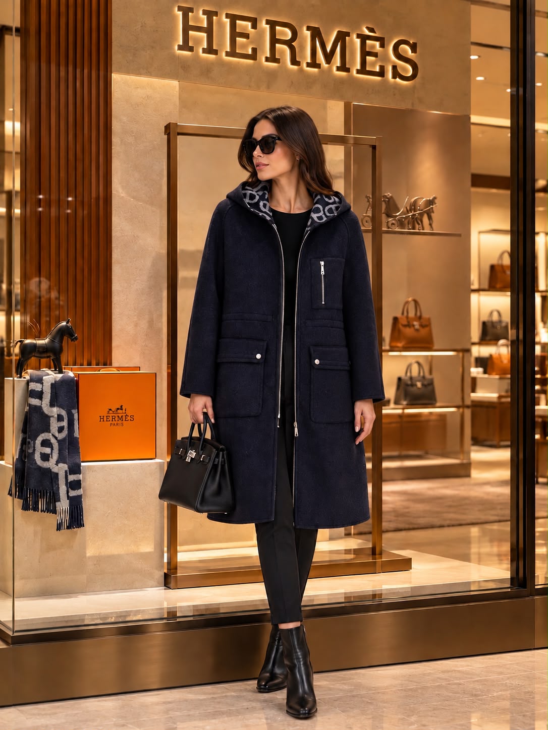 Hermes Reversible Hooded Cashmere Parka Coat