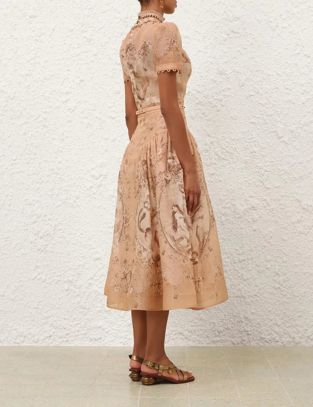 Zimmermann Rebellion Beaded Top and Midi Skirt Set in Blush Mermaid